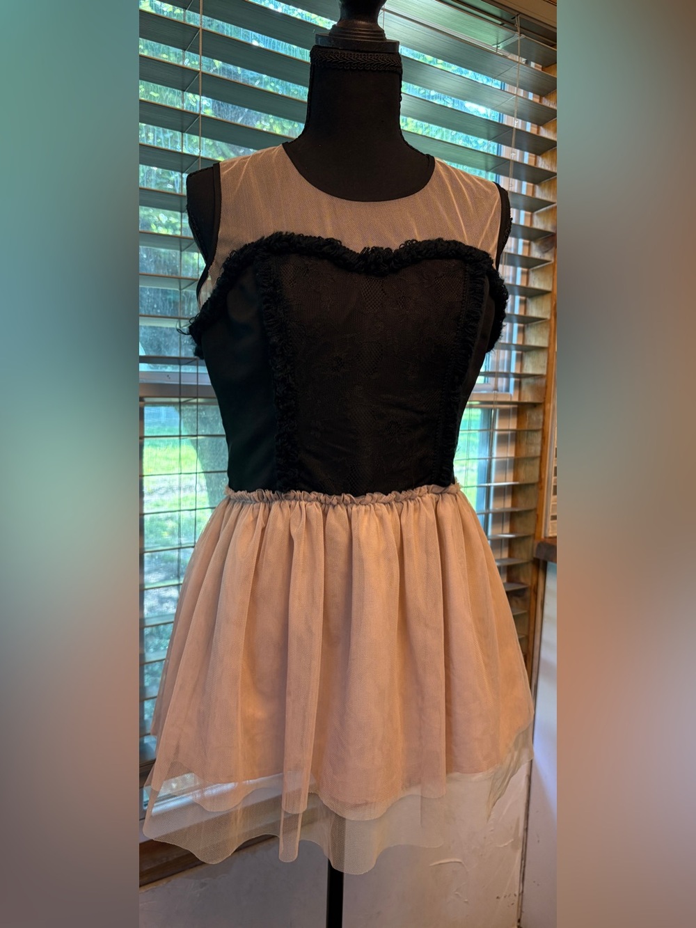Twelve by Twelve Black Bodice Crème  Tulle Mini Dress